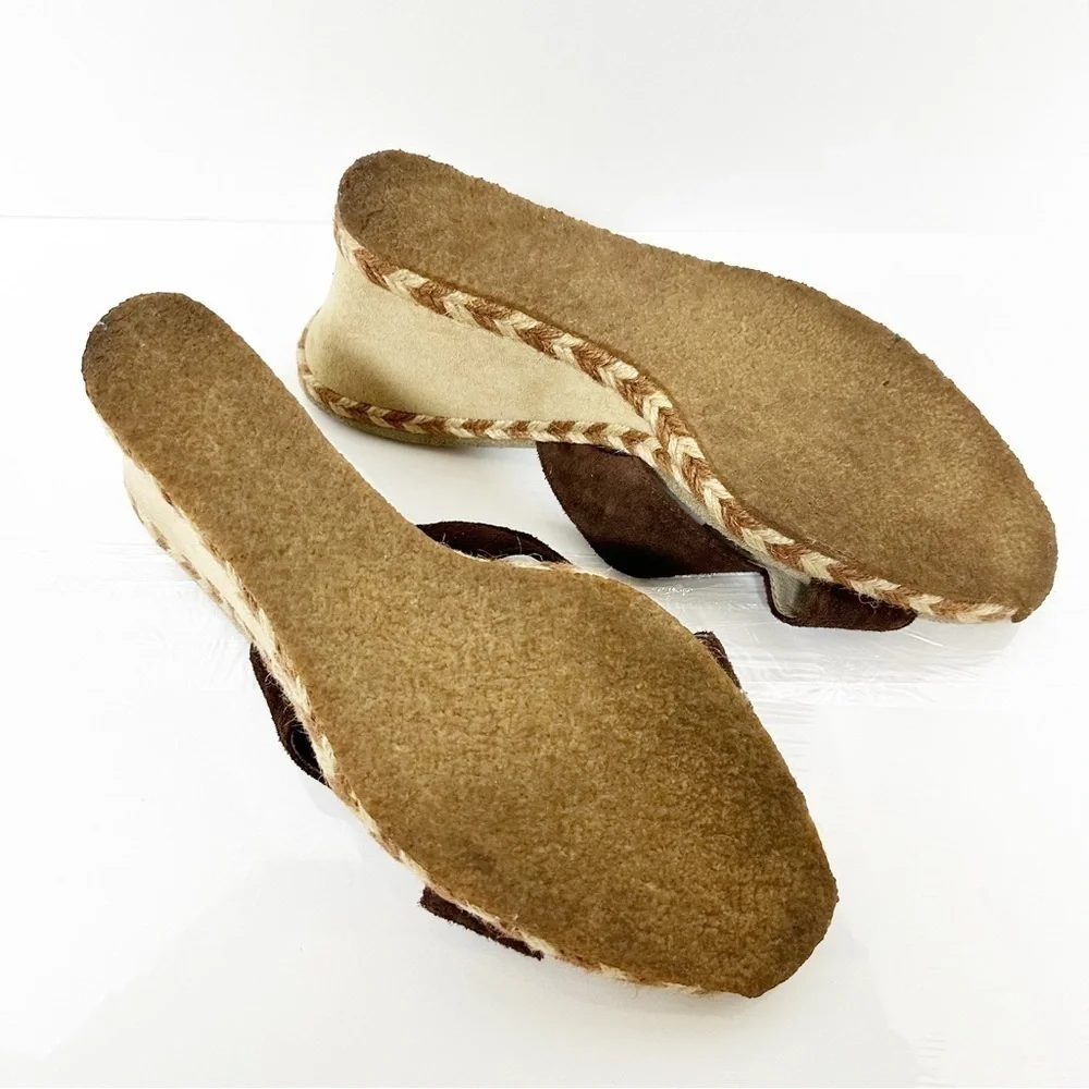 Ugg Brown Suede Criss Cross Wedge Slide Sandals Womens Size 10 Platform Heel Tan